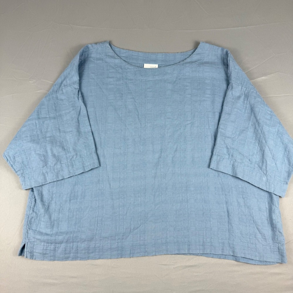 J. Jill Pure Women's Blue Boat Neck Textured 3/4 Sleeve Boxy Top Oversized M